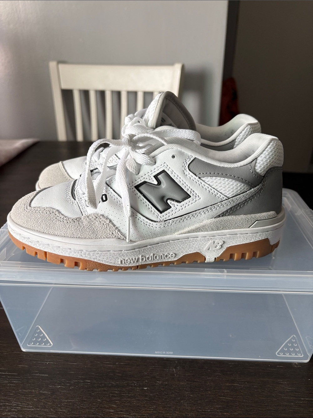 New Balance Kids White, Gray & Gum-Trim Sneakers